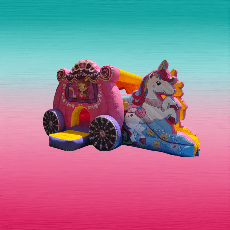 PRINCESS BOUNCE HOUSE WITH SLIDE UNICORN PRINCESS CARRIAGE
